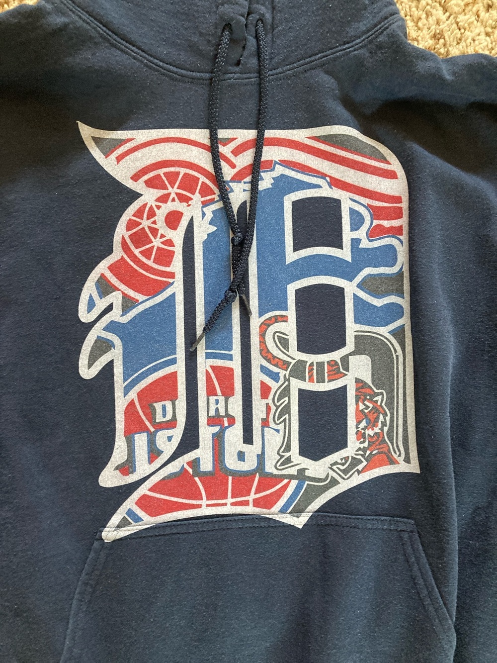 Detroit Sports Gildan Navy Hoodie with Red & White Graphic - Picture 3 of 4